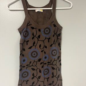 C&C California Brown Tank Top with Blue Floral Design
